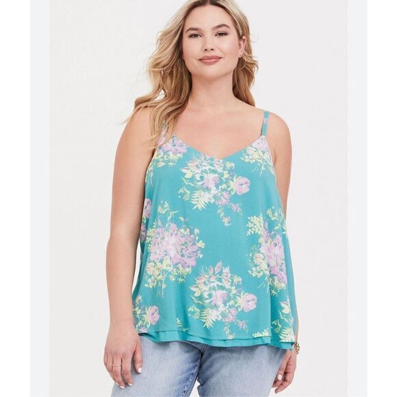 Torrid Sophie Challis green floral double layer swing cami - Picture 1 of 4